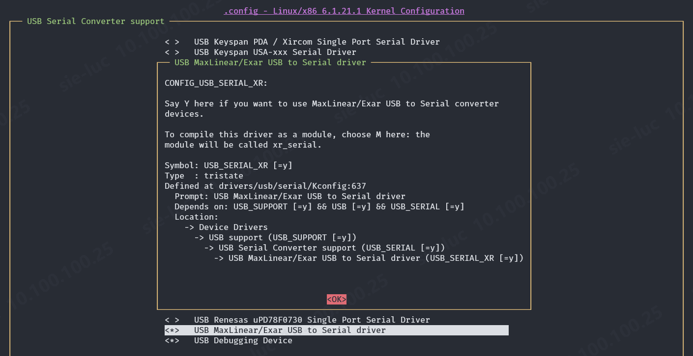 Select CONFIG_USB_SERIAL_XR on WSL2 Kernal config